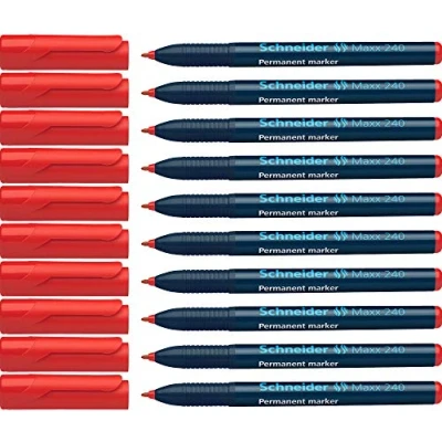 Abbildung von Schneider Maxx 240 Permanent Marker mit Rundspitze (Cap Off Ink, Strichstärke 1 2 mm) 10er Packung rot
