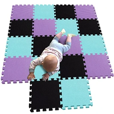 Abbildung von MQIAOHAM Boden Matte Eva Schaum Puzzlespiel Fliesen Schutz Matten weicher der KinderSpiel für Turnhalle Spielbereich Übung Yoga schwarzes Grün Purpur 104108111