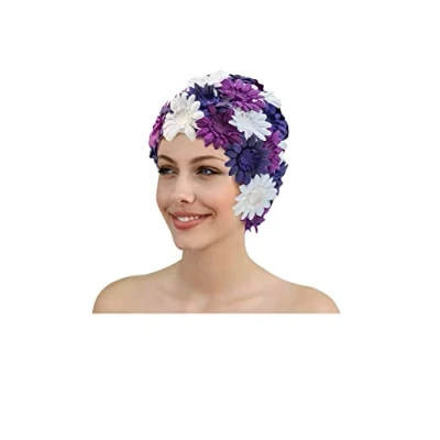 Abbildung von Fashy Badekappe Badehaube Neylon Blüten Lila Blau Weiß 3454 55 Damen Bademode