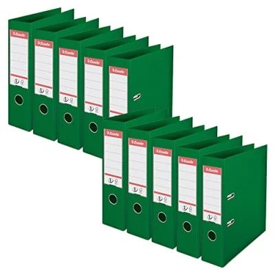 Abbildung von Esselte Ordner breit, DIN A4, 10er Pack, 7,5 cm Rückenbreite, Kunststoff Ordner, Grün, Vivida, 811360