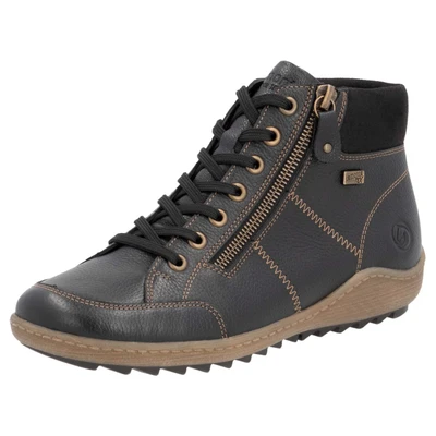 Abbildung von Remonte Schnürboots, Keilabsatz, Flats, Stiefelette mit Logoprägung und Kontrastnähten