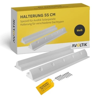 Abbildung von Avoltik Solarpanel Halterung spoiler geeignet für Wohnmobil, Boot, Flachdach, Wohnwagen I wetterbeständig aus ABS Kunststoff in weiß 55cm Solarpanelhalterung Solar inkl. Schrauben…