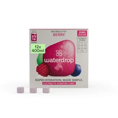 Abbildung von waterdrop® Microlyte Berry Waldbeere, Sportgetränk mit 4 Elektrolyten, 9 Vitaminen + Zink, veganes Elektrolytgetränk ohne Zucker, 12 Portionen, 6 Liter