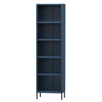 Abbildung von Jan Nowak Bücherregal Metall Mario Stabiles Regal Industrial mit 4 höhenverstellbaren Einlegeböden (4x30 kg) und Wandmontage Hochregal Glitzernd, Schmal 50 x 180 35 cm Dunkelblau