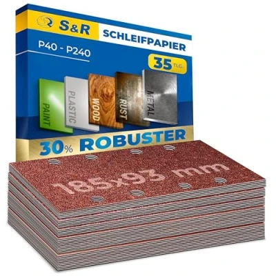 Abbildung von S&amp;R Schleifpapier Klett Profi Set 93 mm x 185 mm, für Schleifmaschine, (Set, 35 St., 5 P40, P60, P80, 10 P120, P240), Metalle, NE Stahl, Edelstahl, Holz, Kunststoffe