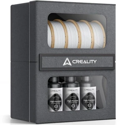 Abbildung von Creality Offizielle 3D Drucker Filament Aufbewahrungsregal, Feuchtigkeits und staubdicht, robustes Metallhaltergestell für Filamente, 2 stöckiges Lagerregal Druckstudio, Bürowerkstatt