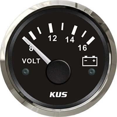 Abbildung von KUS Wasserdichtes Voltmeter, Spannungsmesser, 12 V/8 16 V, 52 mm, mit Hintergrundbeleuchtung