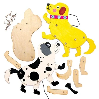 Abbildung von Baker Ross Bastelsets Holzfiguren „Hund“, für Kunsthandwerksprojekte Kinder (4 Stück), AT817, Mittel