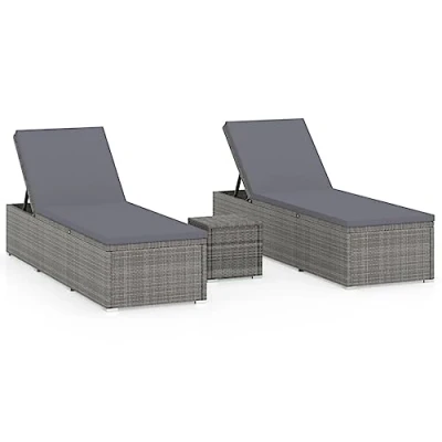 Abbildung von vidaXL Sonnenliege mit Teetisch 3 TLG. Gartenliege Gartenmöbel Liege Beistelltisch Relaxliege Strandliege Liegestuhl Freizeitliege Poly Rattan Grau