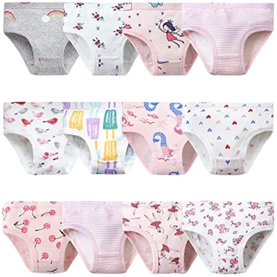 Abbildung von Adorel Mädchen Unterhosen Slips Reine Baumwolle 12er Pack Herzchen &amp; Ballett Blumen Burg 98 104 (Herstellergröße 110)