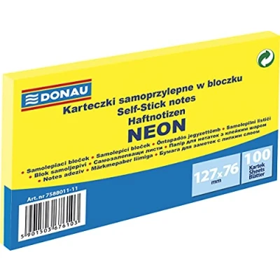 Abbildung von DONAU 7588011 11 Notes Würfel Haftnotizen Neon Gelb Selbstklebende Haftnotizzettel Sticky 127x76mm, 1x100 Blatt, Notizblock klebend für Büro Schule