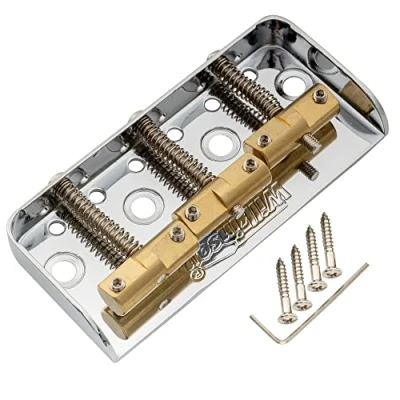 Abbildung von Wilkinson WTBS Short Telecaster Steg Bridge Kompensiert Messing Saitenreiter Brücke für Vintage Humbucker Tele Style E Gitarre, Chrom