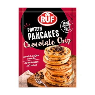 Abbildung von RUF Protein Pancakes Chocolate Chip mit herben Zartbitter Chunks, schnell zubereitet, Power Frühstück, hoher Proteingehalt, 1 x 150g Beutel