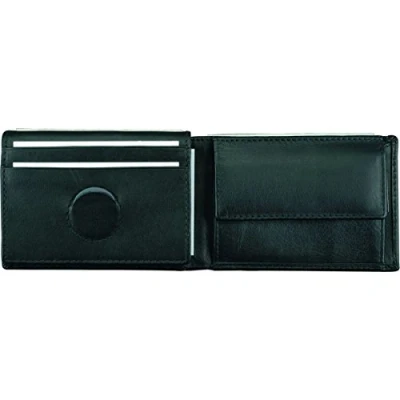 Abbildung von ALASSIO 42155 Mini Geldbörse, Portemonnaie im Querformat, Brieftasche aus feinstem Nappaleder, Geldbeutel mit Münzfach und 2 Scheinfächern, Wallet, Druckknopfverschluss, schwarz, ca. 7 x 10 cm