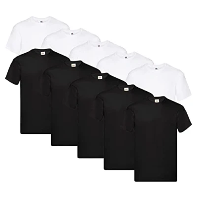 Abbildung von Fruit of the Loom Original T Shirt, Farbe:5X Weiss + 5X Schwarz 1 HL Kauf Notizblock, Größe:4XL