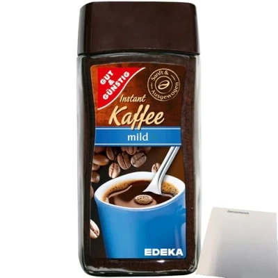Abbildung von Gut&amp;Günstig Gold löslicher Instant Kaffee mild (1x200g Packung) + usy Block