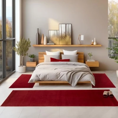 Abbildung von Kurzflor Bettumrandung Unicolor Einfarbig SIMPEX24, Höhe 11 mm, (Bett Set, 3 tlg., Bettvorlage), Schlafzimmer Teppich Läufer Set teilig