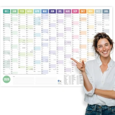 Abbildung von heaven+paper Jahresplaner 2025 A1 Wandkalender groß (+ 80x60cm) gefaltet Kalender Wandplaner mit deutschen Feiertagen, Kalenderwochen Germany (Rainbow, Querformat)