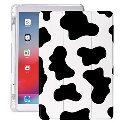 Abbildung von Cecey jdz Hülle Für Ipad 9. Generation 2021/8. 2020/7. 2019 Trifold Stand Smart Cover Shell 10.2 Zoll Mit Stifthalter Auto Wake/Sleep(Cartoon Kuh Muster)
