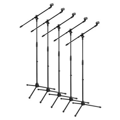 Abbildung von 5x SET McGrey MBS 01 Mikrofonständer mit Galgen und Mikrofonklemme (Schwenkarm, höhenverstellbar bis ca. 154 cm, Dreibein, Kabelklemmen, Länge 75 cm) schwarz
