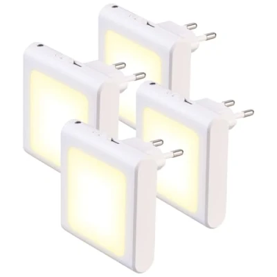 Abbildung von Lunartec Nachtlichter Babys: 4er Set Flache Steckdosen Nachtlichter, Dämmerungssensor, dimmbar (LED LED Orientierungsleuchte)