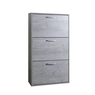 Abbildung von Composad Schuhschrank der Linie Flow mit 3 Türen, doppelte Tiefe, platzsparendes Schuhregal, Eingangsbereich, (BxHxT) 65 x 119 25 cm, Farbe Zementgrau, Made in Italy