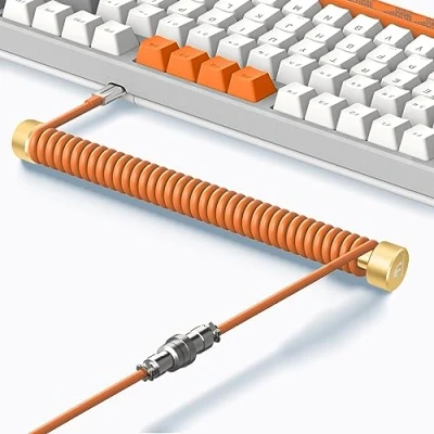 Abbildung von MAMBASNAKE Custom Spiral Tastaturkabel und Aviator Cable Winder Set Fixed Rod Metall Gewichtsstange + USB C Kabel mit Abnehmbar Luftfahrtstecker von Gaming Tastaturen Orange