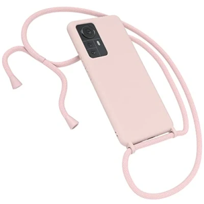Abbildung von EAZY CASE Premium Silikon Handykette kompatibel mit Xiaomi 12 Pro Handyhülle Umhängeband, Handykordel Schutzhülle, Silikonhülle, Hülle Band, Kette für Smartphone, Alt Rosa