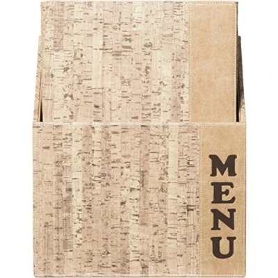 Abbildung von Securit Design Leder Optik Menukarte (x10) plus Box, inkl. 1 dopplete Einlage für Menüs (für 4 Seiten A4), Menu Kork, 41 x 31,5 18,5 cm