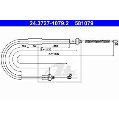 Abbildung von ATE 24.3727 1079.2 Handbremsseil 1587 RENAULT: CLIO 3, III Grandtour, 3 Kasten
