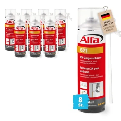Abbildung von Alfa 8x Zweikomponentiger, schnell härtender 2K Zargenschaum 8 x 400 ml, Volumenausbeute ausgeschäumt 12 14 l