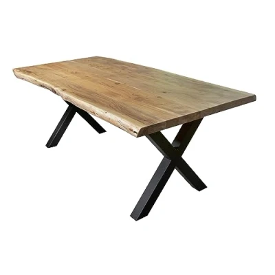 Abbildung von SAM Esstisch 200 X 100 cm Cali, Baumkantentisch naturfarben, Akazienholz massiv, Gestell aus Metall Schwarz, aufgedoppelte Kanten 25+25 mm