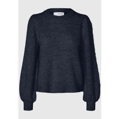 Abbildung von Selected Femme Slflulu Oneck NOOS Strickpullover, Damen, Größe: 44, Dark sapphire