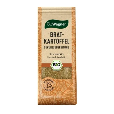 Abbildung von BioWagner Bio Bratkartoffel Gewürzzubereitung ideal für Aufläufe, Pürée oder Backkartoffeln naturbelassene Zutaten recyclebare Verpackung 50 g