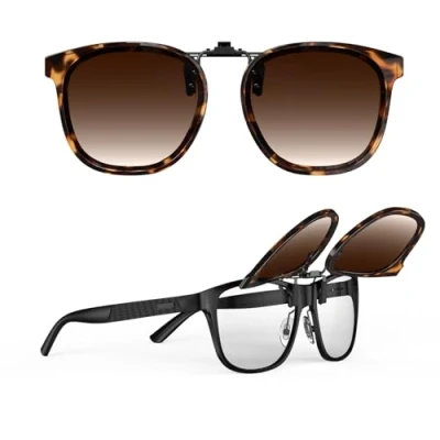 Abbildung von Goiteia Übergroße Sonnenbrille zum Anklippen über verschreibungspflichtigen Brillen, für Damen und Herren, modisches gerahmtes Design diskreten Verbergen Ihrer Brille, einfach an auszuziehen