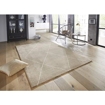 Abbildung von Elle Decoration Massy Teppich Moderner Flauschiger Kurzflor Wohnzimmerteppich Scandi Look Hoch Tief Effekt Modern Weich für Wohnzimmer Schlafzimmer Küche oder Esszimmer Beige Creme, 160x230cm