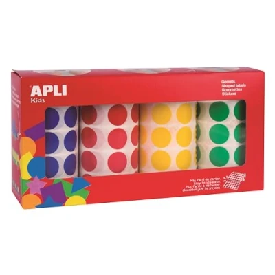 Abbildung von Apli Kids Runde Farbaufkleber, 4 Rollen rund 20 mm Gelb, Blau, Rot und Grün