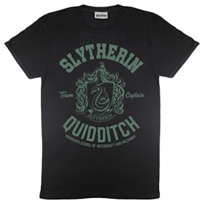 Abbildung von Harry Potter Slytherin Quidditch T Shirt, Adultes, S 2XL, Schwarz, Offizielle Handelsware