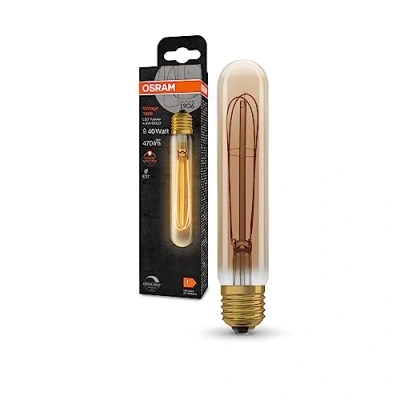 Abbildung von OSRAM Vintage 1906 LED Lampe mit Gold Tönung, 4,8W, 400lm, besondere Röhrenform 32mm Durchmesser &amp; E27 Sockel, warmweiße Lichtfarbe, gerades Filament, dimmbar, bis zu 15.000 Stunden Lebensdauer
