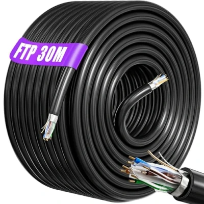 Abbildung von Lan Kabel 30 meter, Netzwerkkabel Verlegekabel 30m FTP 23AWG PIMF Abgeschirmtes Anti Jamming Hochgeschwindigkeits Ethernet Outdoor Indoor Wetterfest LSZH Halogenfrei, RJ45 Installationskabel