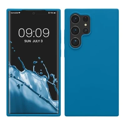Abbildung von kwmobile Hülle kompatibel mit Samsung Galaxy S24 Ultra Silikon Handy Case Handyhülle für weiche Oberfläche kabelloses Laden Karibikblau
