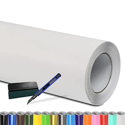 Abbildung von Folindo® Autofolie Weiss Matt (7/m²) 9 x 1,52 m + Rakel &amp; Cutter Selbstklebende Luftkanal Folie zur Auto Folierung Blasenfrei