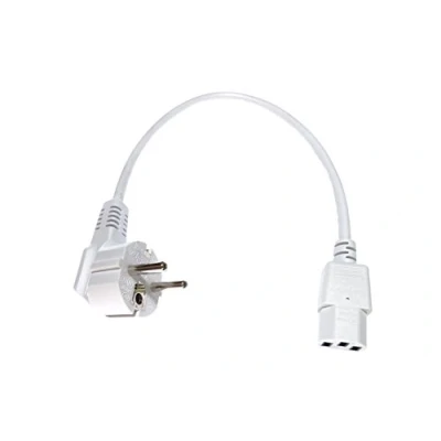 Abbildung von shortix kurzes Netzkabel (Stromkabel mit gewinkeltem Schutzkontaktstecker Typ E+F auf gerade Kaltgerätebuchse). weiß. 40cm.