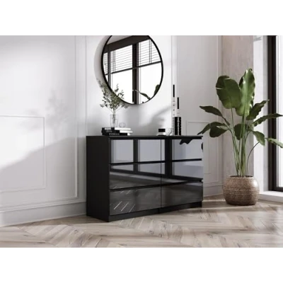 Abbildung von 3E 3xE living.com Kommode mit 6 Schubladen 138 cm, Farbe: Schwarz Matt/Schwarz Glanz, H: 79 B: T: 39 cm