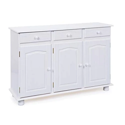Abbildung von Inter Link Landhausstil Kommode Sideboard Buffet Beistellschrank Kiefer massiv 3 Türen Schubladen Weiß lackiert Livio