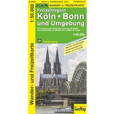 Abbildung von Köln, Bonn und Umgebung Wander Freizeitkarte: von Leverkusen im Norden bis Linz Süden, Euskirchen Westen Lindlar Osten. Mit Jakobusweg (Geo Map)