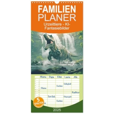 Abbildung von Familienplaner 2025 Urzeittiere KI Fantasiebilder mit 5 Spalten (Wandkalender, 21 cm x 45 cm), CALVENDO