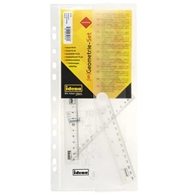 Abbildung von Idena Geodreieck Geometrie Set, 6 teilig, 2 Lineale, Zeichendreieck, Parabel, und abheftbare Mappe