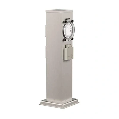 Abbildung von ledscom.de Garten Steckdosensäule Polly für außen, IP44, Timer/Zeitschaltuhr, 3 Fach, Edelstahl, eckig, 38 cm, Gartensteckdose, Außensteckdose, Außensteckdosensäule