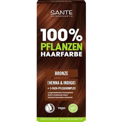 Abbildung von SANTE Naturkosmetik 100% Pflanzenhaarfarbe Pulver 03 Bronze, vegane Haar Coloration mit Bio Henna &amp; Indigo, langanhaltender Bronzeton, natürliche Grauabdeckung Glanz, 3 Fach Pflegekomplex, 100g